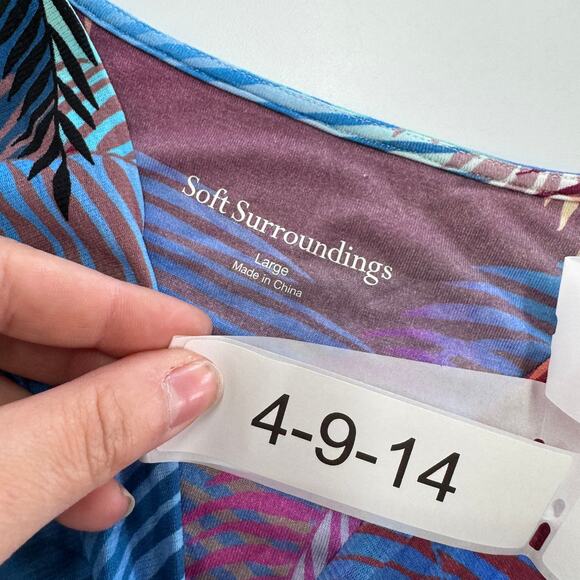 Soft Surroundings Dress Womens Large Blue Anya Ombré Palms Maxi Coastal Tropical - Picture 4 of 8